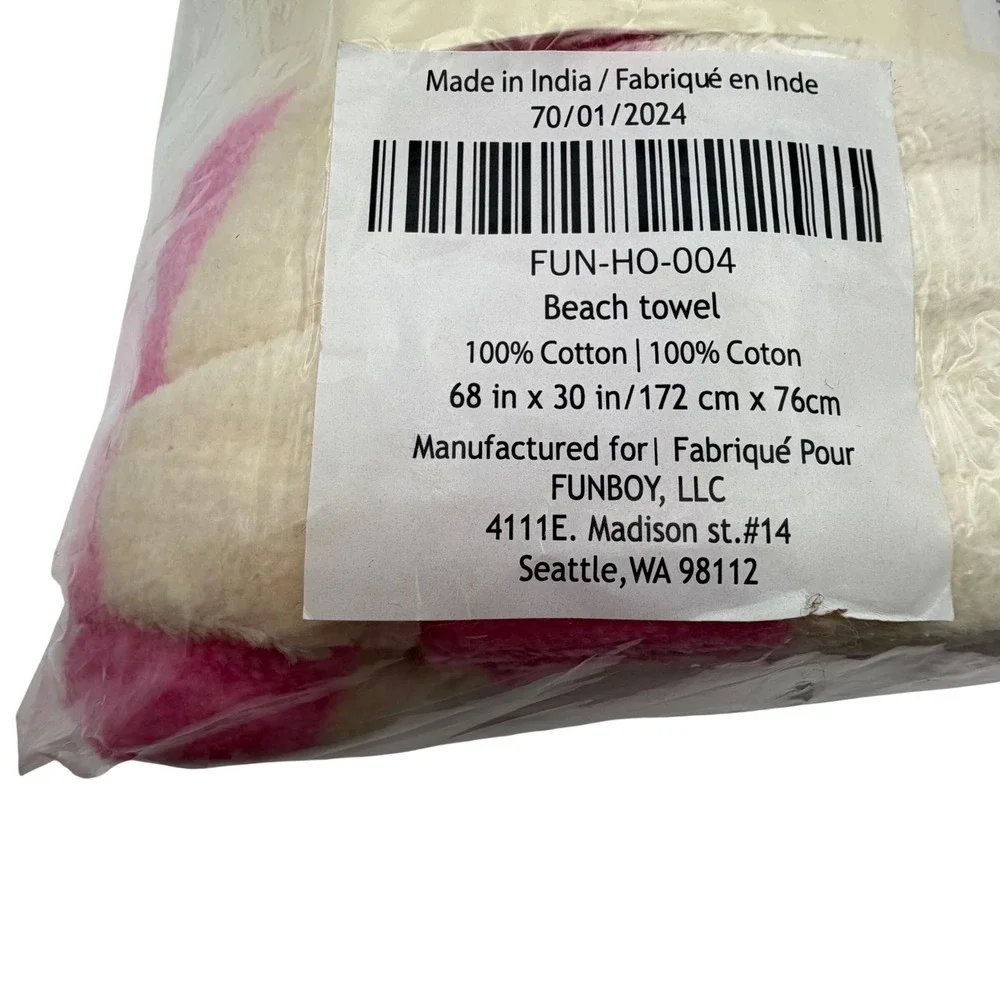 Funboy Poolside Leisure‎ Club Beach Towel Pink Cream 100% Cotton NEW